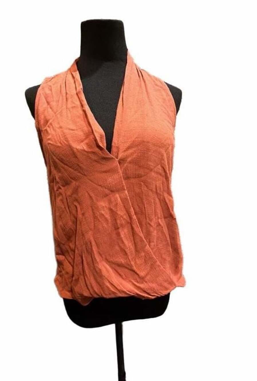 814 Lush Sleeveless Wrap Blouse Size M Burnt Orange